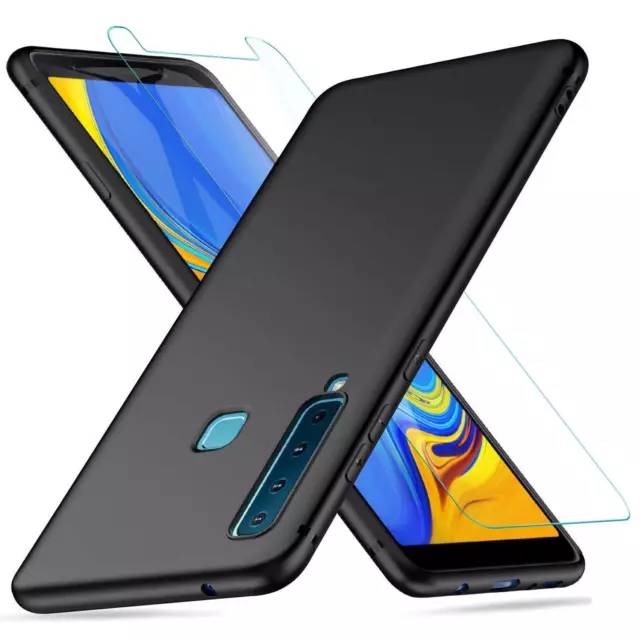 CUSTODIA per Samsung Galaxy A9 2018 Cover NERA Soft TPU Nero + PELLICOLA VETRO