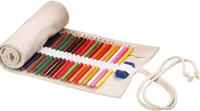 Creative Canvas Roll Up Pencil Case Large Capacity Pen Pencil Pouch Holder Color