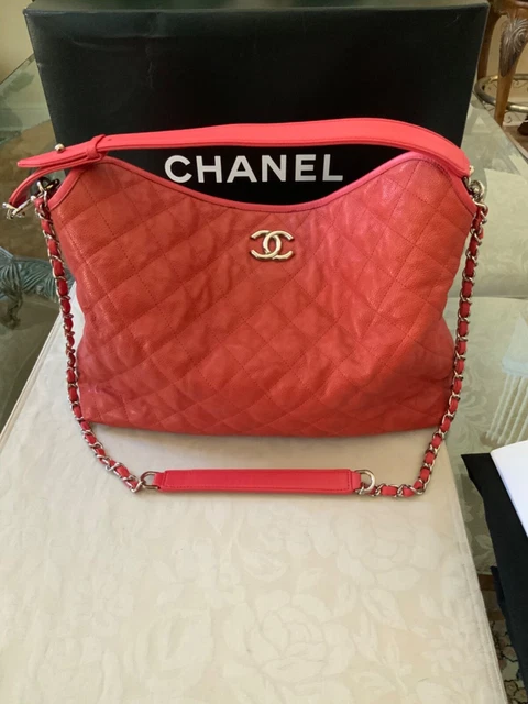 $3200 Chanel Red French Riviera Hobo Shoulder Bag Handbag Quilted Caviar Leather