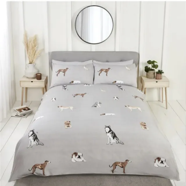 Dog King Size Duvet Reversible Grey/White Set. Brand New Sealed.