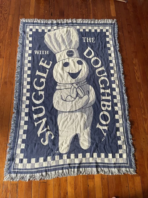 Pillsbury Snuggle With Doughboy Tapestry Throw Blanket Vtg 1999 48 X 70 Afghan