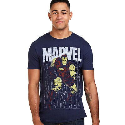 Iron Man Mens T-shirt Repeat Navy S-XXL Marvel Avengers Official