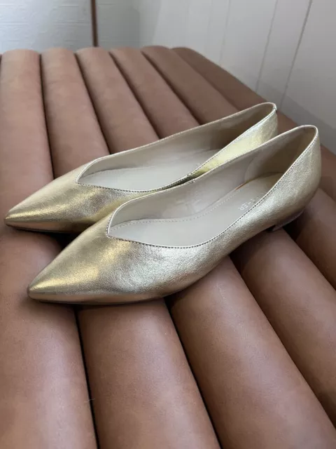 Marc Fisher Shoes Womens 8.5M Gold Slip On Dress Flats Pointed Toe