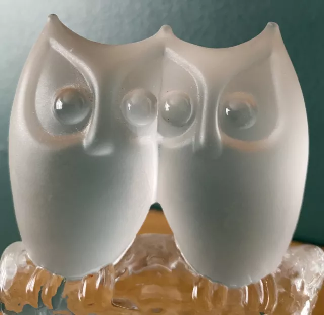 Swedish Glass Frosted Crystal Owls Paperweight