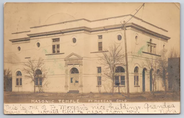 Fort Morgan CO This Is One of the Nice Buildings~Masonic Temple~Winter RPPC 1907