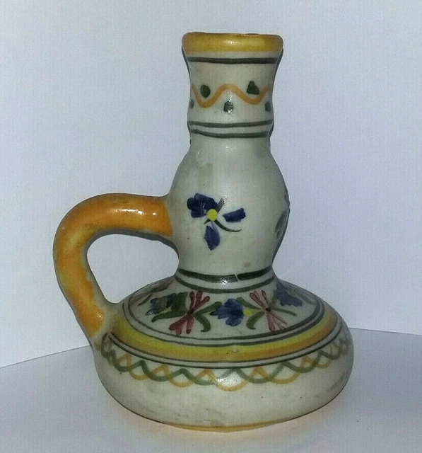Vtg Mexican Talavera Pottery Single Handled CANDLE HOLDER/VASE Bottom Marked