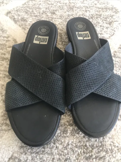 FitFlop Crystall Black Slip On Slide Sandals Size 10 Women's