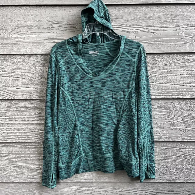 Kirkland Signature Women Large Green Long Sleeve Hoodie Thumbholes Hood V Neck