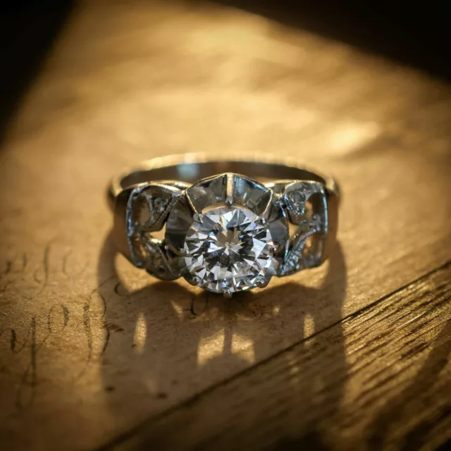 Antique 2.00 Carat Old European Cut Diamond Retro Wedding Ring In 14K White Gold
