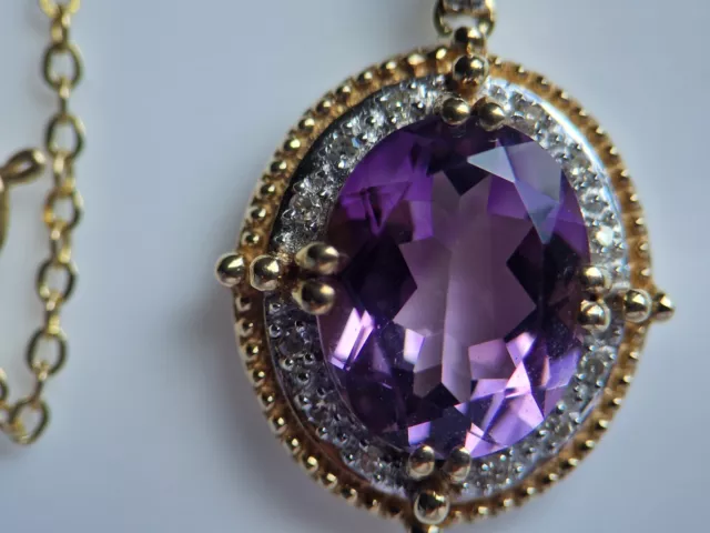 Amethyst & Diamond Pendant Necklace - 9ct Yellow Gold