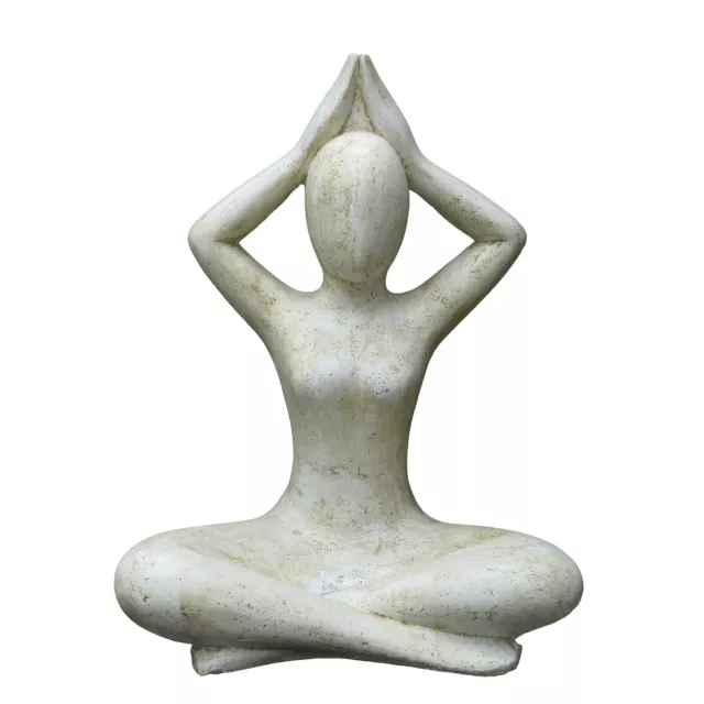 Yoga Stein-Figur, Sitzposition, H 80 cm, Steinguss, weiß anitk, frostfest