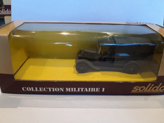 SOLIDO, voiture Peugeot P4 bachée militaire + planche déco