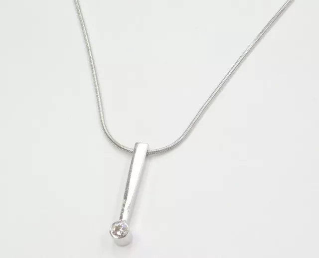 Movado 18k White Gold .20 Carat Diamond Bar Necklace 16" Snake Chain