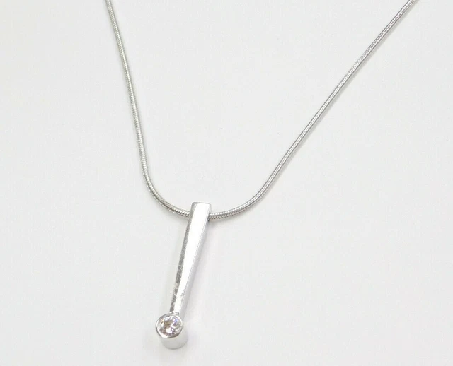 Movado 18k White Gold .20 Carat Diamond Bar Necklace 16" Snake Chain Movado 18k White Gold .20 Carat Diamond Bar Necklace 16" Snake Chain