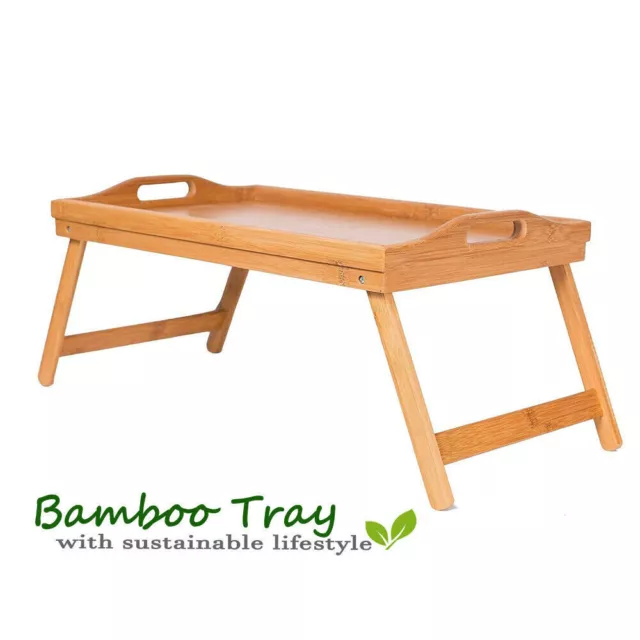 Bamboo Tray Wooden Bed Tray With Handles Folding Leg Serving Breakfast Lap Table
