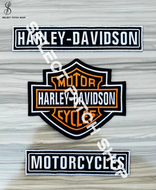 Harley Davidson 12" Large Rocker Patch Set Classic Orange Shield Logo patch Set