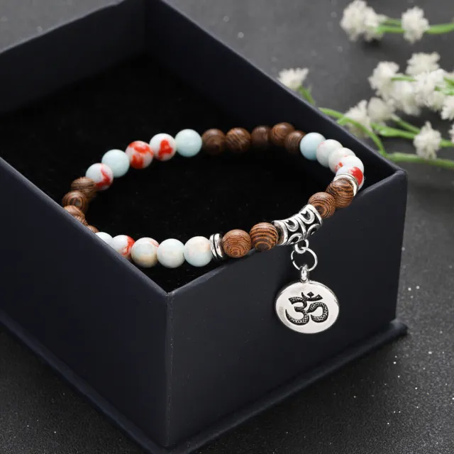 Tibetan Buddhist 6mm Wood Beads Mala MultiLayer Om Yoga Charm Bracelets Jewelry