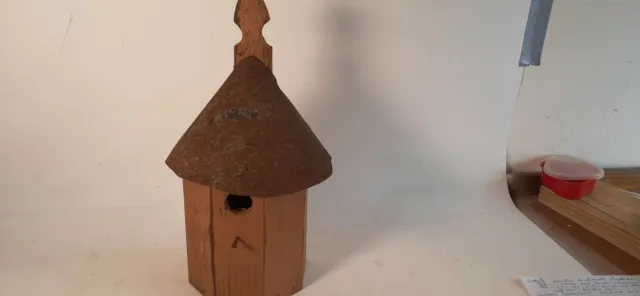 Vintage Handcrafted Birdhouse, Rusted Circular Tin Roof