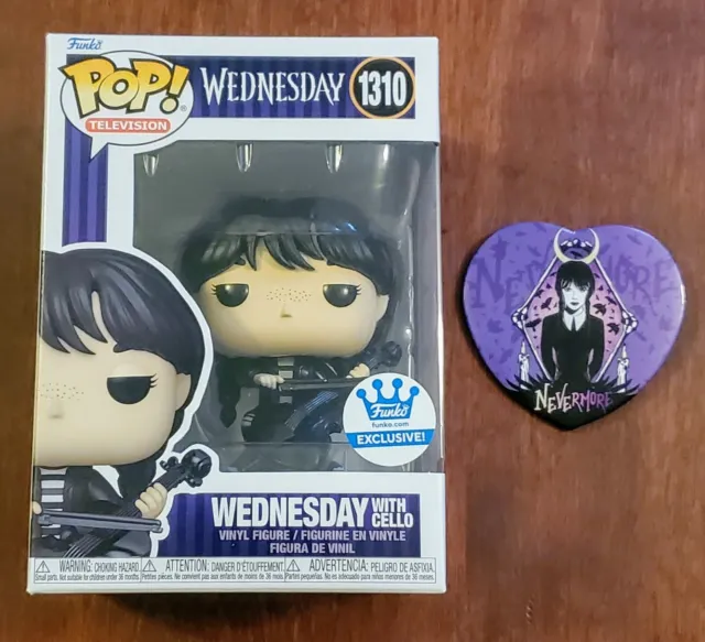 Funko Pop! Television Wednesday With Cello #1310 + Protector + 3" Wednesday Pin