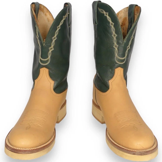 TONY LAMA COWBOY Boots Leather Beige Black Pecos Boots Size US 9.5EE £