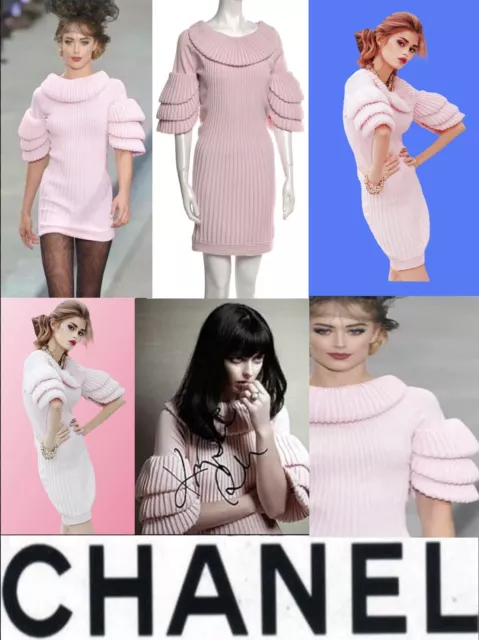 6K Chanel Vintage 2009 Pink Ruffle Knit Party Dress 38 40 6 8 Logo Vtg 09p S M