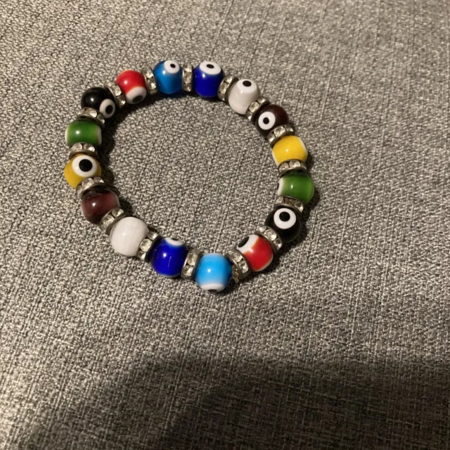 Evil Eye Stretch Bracelet 🧿 10mm Colored Glass Beads