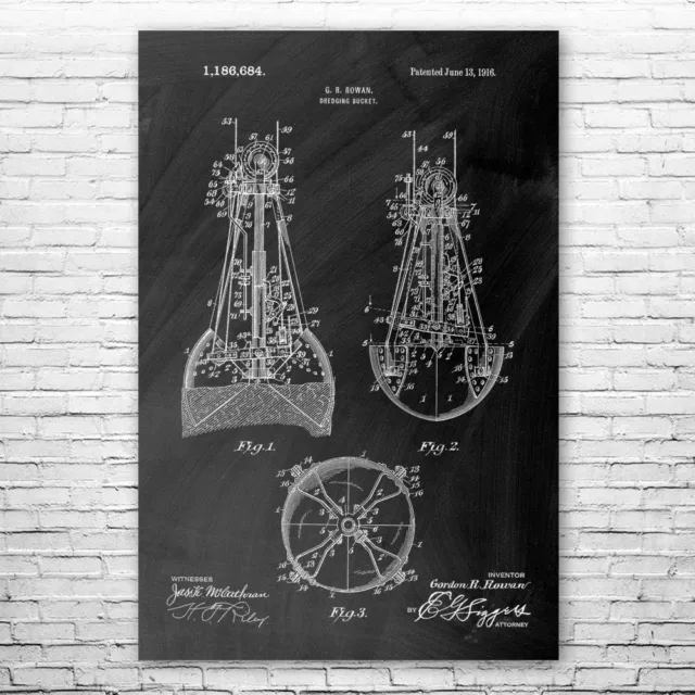 Dredging Bucket Patent Poster Print 12 SIZES Engineer Gift Industrial Decor