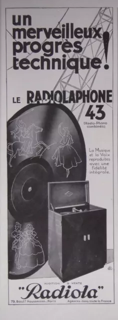 Publicité 1930 Radiola Radiolaphone Progrès Technique - Advertising