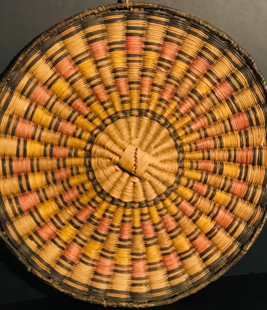 Hopi Oraibi Plaque Wicker Basket, Striking Geometric Designs, Excellent, C1900