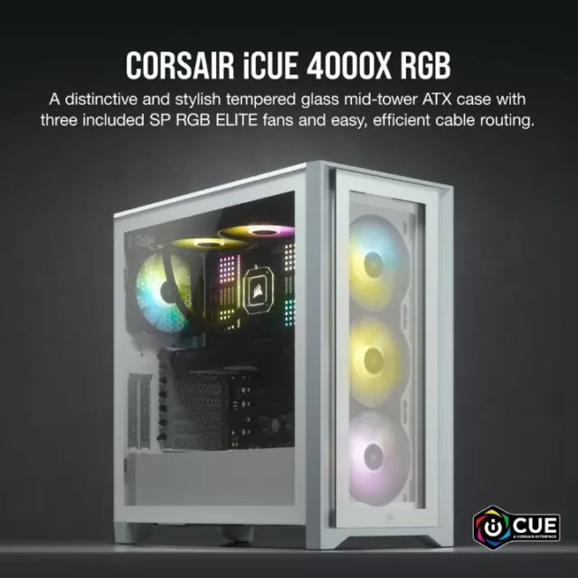 Corsair Carbide Series 4000X RGB E-ATX, ATX, Tempered Glass Front & Side. White,