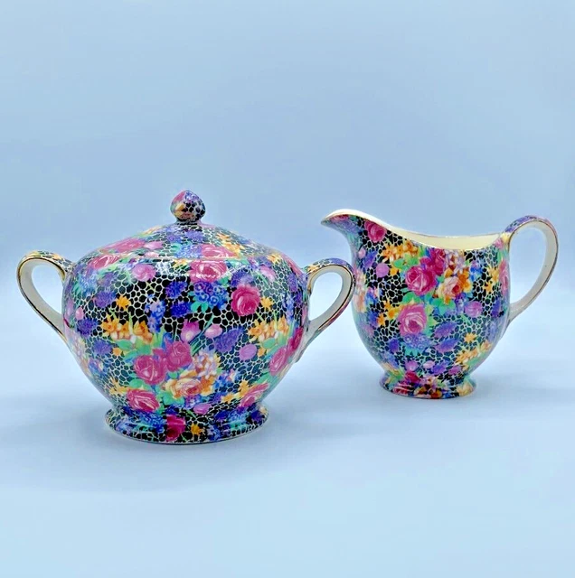 Royal Winton Grimwades 1930's 'Hazel' Chintz Pattern Sugar & Creamer Set Albans
