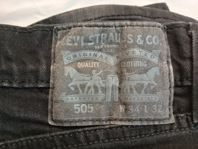 Levi's 505 Regular Fit Stretch Jeans 34x31 Color Black 99%Cotton/1%Elastane