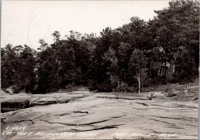 1945, Cottages at Broken Rocks, PORT AUSTIN, Michigan Real Photo Postcard