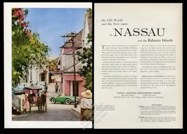 1959 MG MGA green car color photo Nassau Bahamas travel vintage print ad