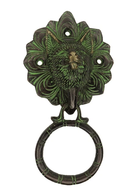 Cat Face Shape Victorian Antique Repro Handmade Solid Brass Door Knocker Bell