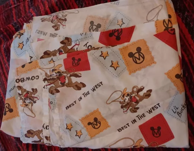 Disney Mickey Mouse Cowboy Twin Flat Bed Sheet Only Lil Buckaroo Western Fabric