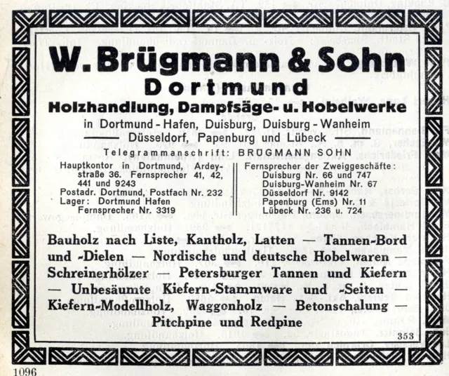 W.Brückmann & Sohn Dortmund HOLZHANDLUNG Historische Reklame 1925