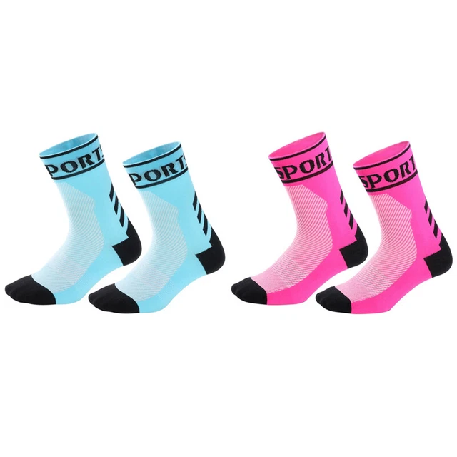 2Pairs Cycling Socks Riding Bicycle Bike Sports Ankle Socks XC MTB BMX Blue Pink