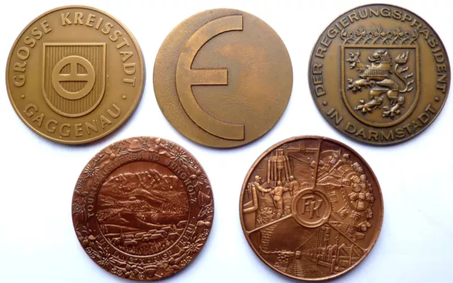 5 große Medaillen in 50mm mit Bergbau,Darmstadt,Gaggenau,Jungholz & Euro-Bronze