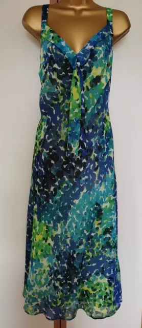 Vestido Midi PUR UNA M&S Azul Lima Flotante Gasa Fiesta Boda Ocasión Talla 20 L