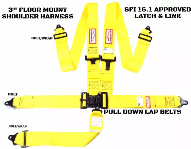Latch & Link 5 Point Floor Mount Racing Harness Signature Series Sfi 16.1 Yellow
