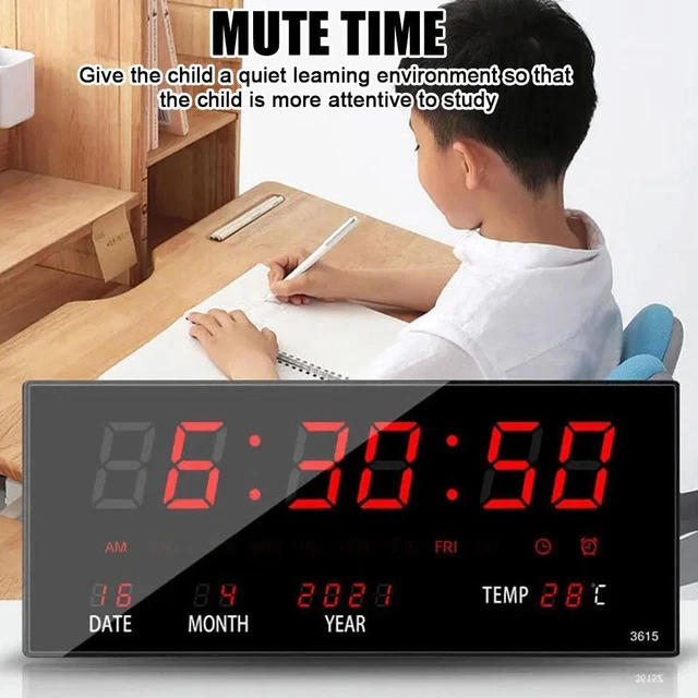 LED DIGITAL WALL Clock Large Screen Time Temperature Display Clock ...