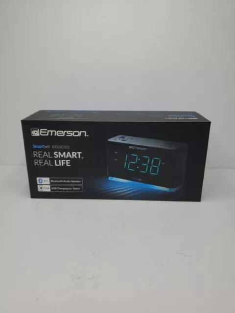 Emerson SmartSet Alarm Clock Radio Bluetooth Speaker Charging Station USB NIB