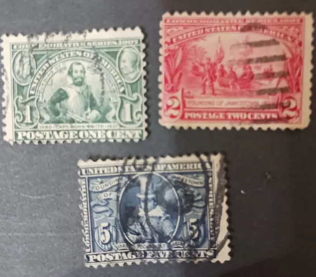 US stamp lot Scott #328-330 - 1907 Jamestown Exhibition set 1, 2, 5 cents used