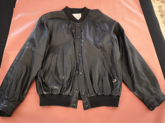 Mens Acuscutum black leather perforated jacket size l/xl