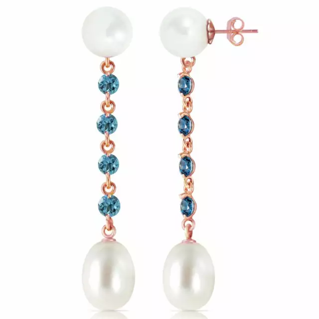 11 Carat 14K Solid Rose Gold Chandelier Blue Topaz & Pearl Gemstone Earrings