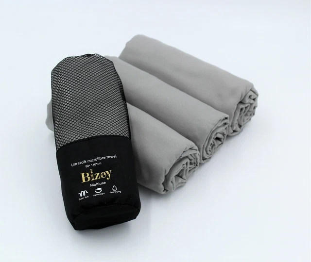 Mikrofaser Handtuch groß grau Sport Strand Yoga Schwimmen Bad Fitnessstudio. 80 cm x 160 cm.
