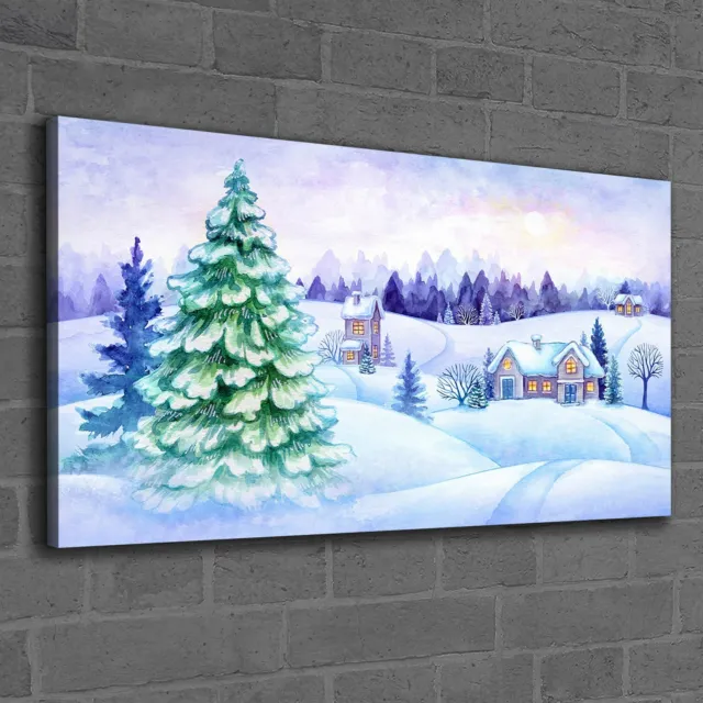 Canvas Wandbild Leinwand Bilder 120x60 Winter Landschaft Wald Weihnachten