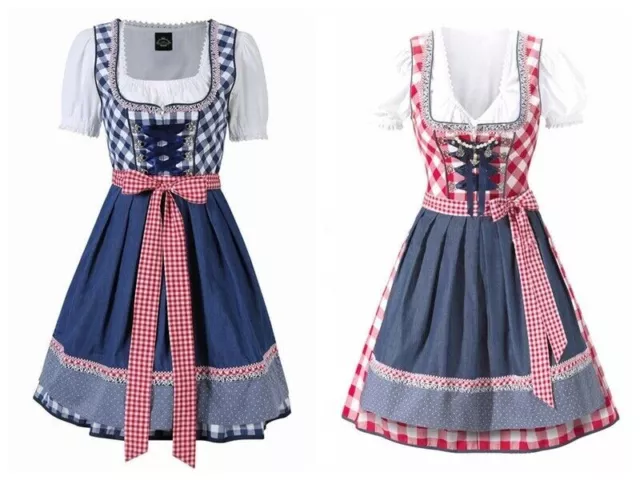 Set dirndl donna abito tradizionale Oktoberfest abito da festa abito con camicetta grembiule NUOVO
