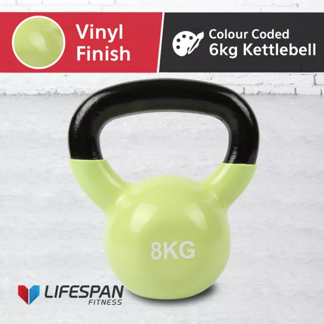 NEW Lifespan 8kg Kettle Bell Vinyl Coated Solid Cast Iron Kettlebells Dumbbells